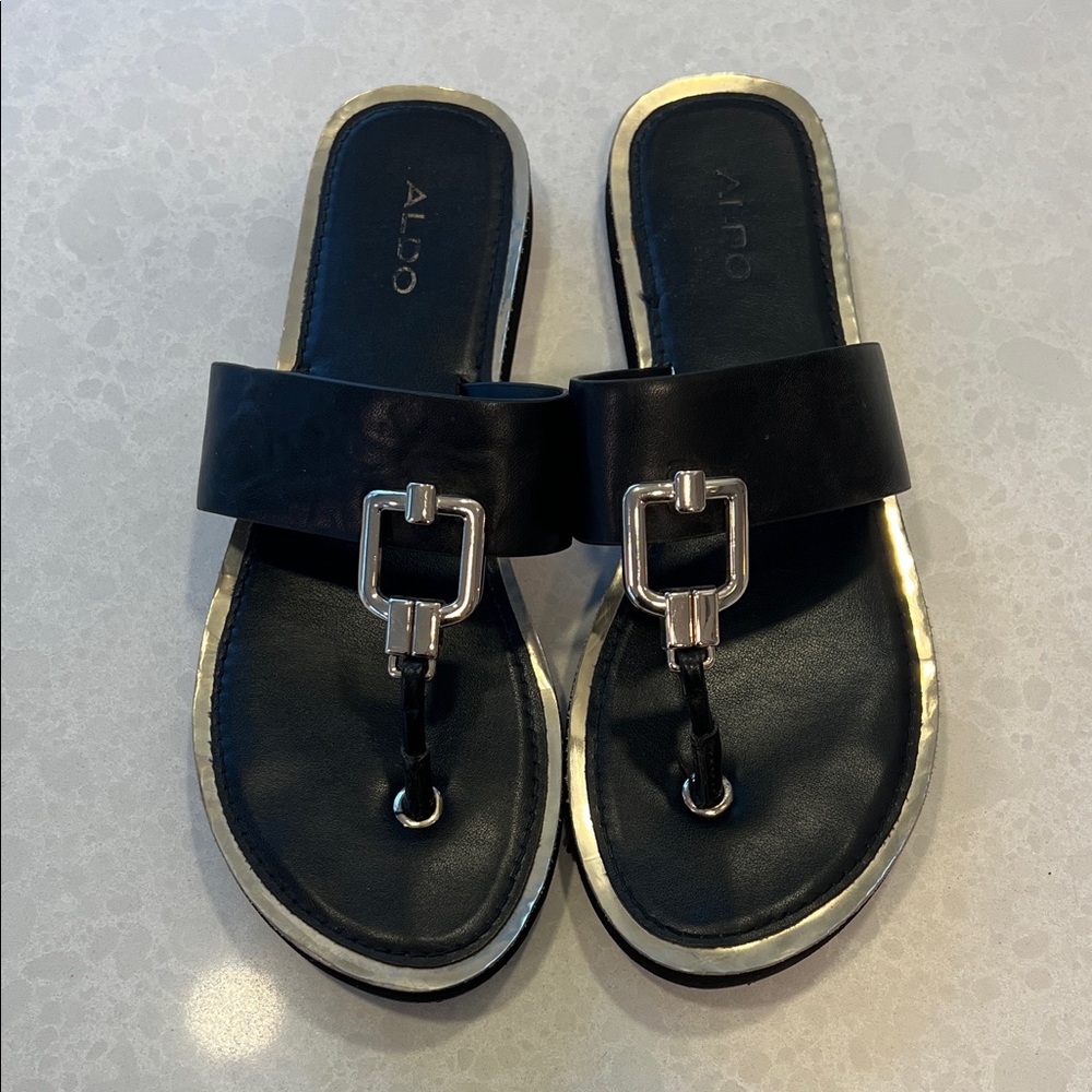 Aldo Black and Gold Women's Sandals
